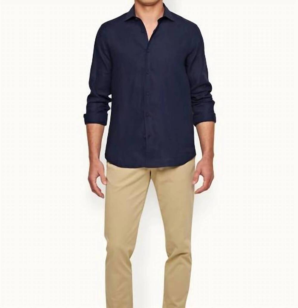NEW ORLEBAR BROWN giles smart linen cut shirt in navy